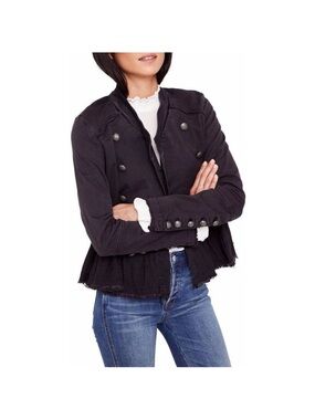 Free People ruffle hem military jacket black Size Small